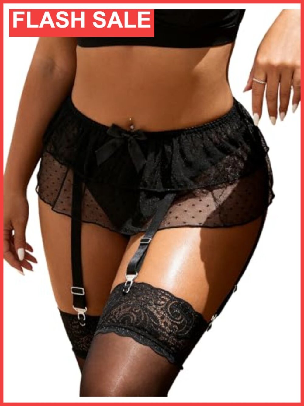 Women's Garter Belt Mesh Plus Size Suspender Thigh High 4-Strap